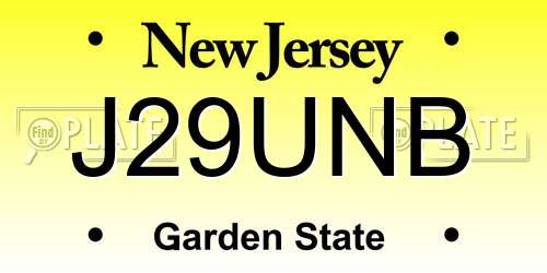 J29UNB New Jersey License Plate