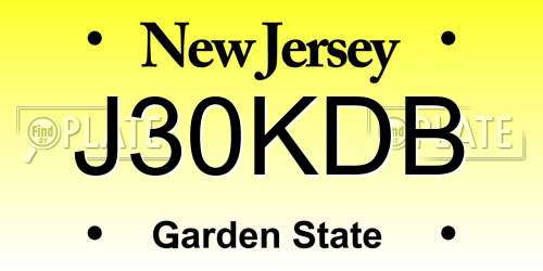 J30KDB New Jersey License Plate