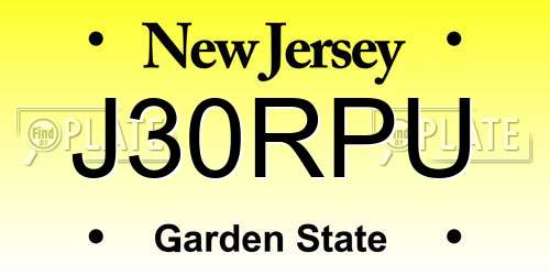 J30RPU New Jersey License Plate