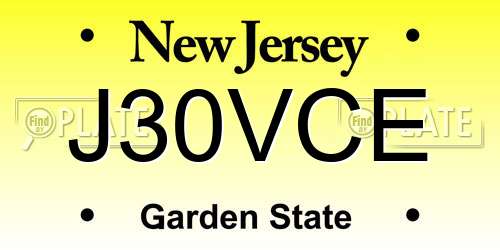 J30VCE New Jersey License Plate