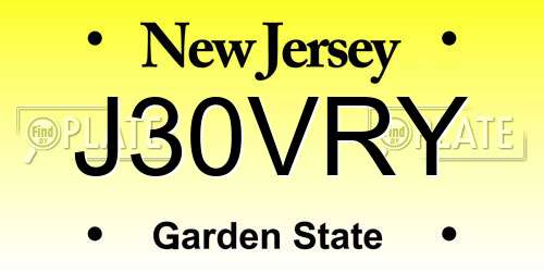 J30VRY New Jersey License Plate