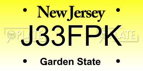 J33FPK New Jersey License Plate