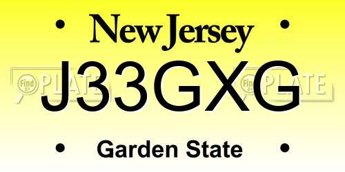 J33GXG New Jersey License Plate