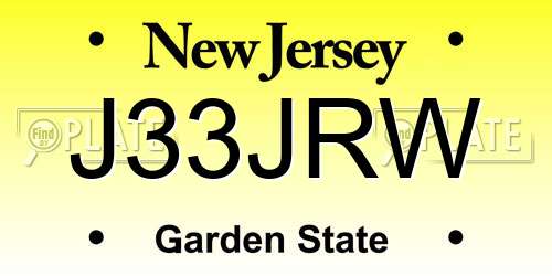 J33JRW New Jersey License Plate
