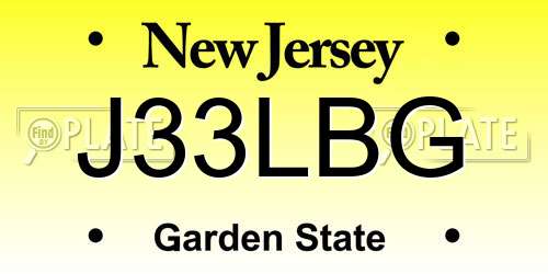 J33LBG New Jersey License Plate