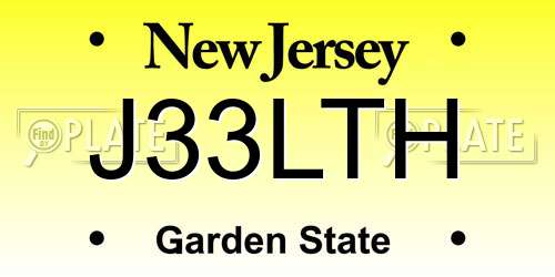 J33LTH New Jersey License Plate