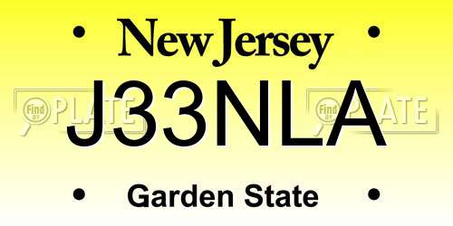 J33NLA New Jersey License Plate