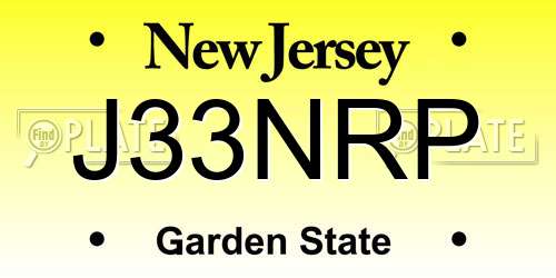 J33NRP New Jersey License Plate