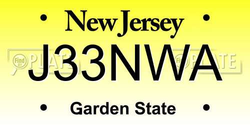 J33NWA New Jersey License Plate