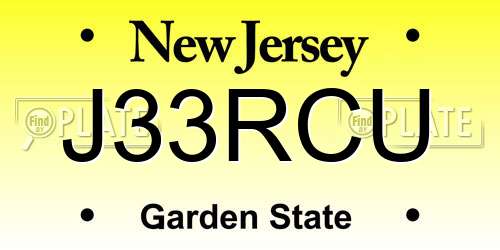 J33RCU New Jersey License Plate