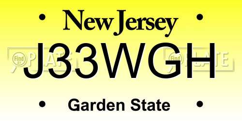 J33WGH New Jersey License Plate