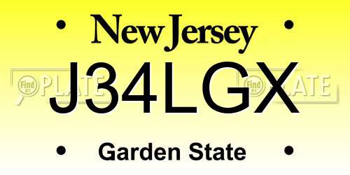 J34LGX New Jersey License Plate