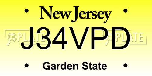 J34VPD New Jersey License Plate
