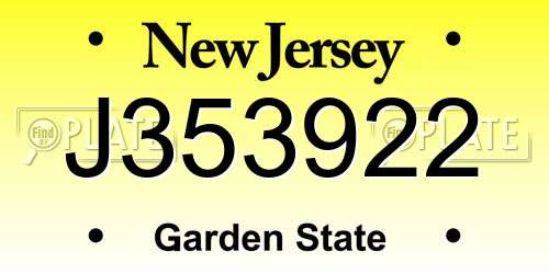 J353922 New Jersey License Plate