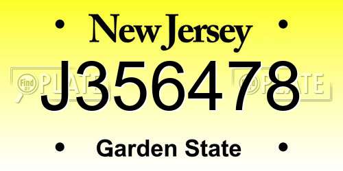 J356478 New Jersey License Plate