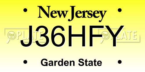 J36HFY New Jersey License Plate