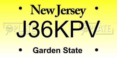 J36KPV New Jersey License Plate