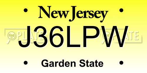 J36LPW New Jersey License Plate