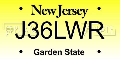 J36LWR New Jersey License Plate