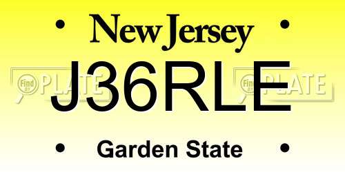 J36RLE New Jersey License Plate