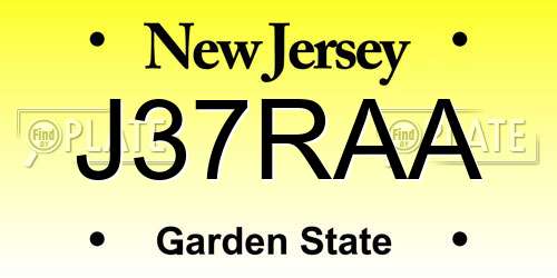 J37RAA New Jersey License Plate