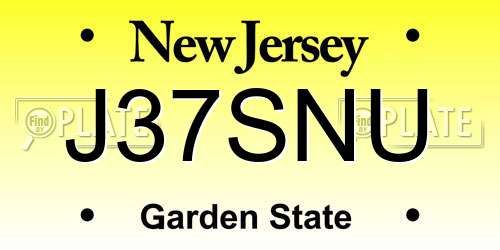 J37SNU New Jersey License Plate