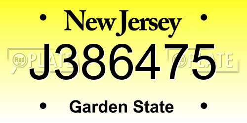 J386475 New Jersey License Plate