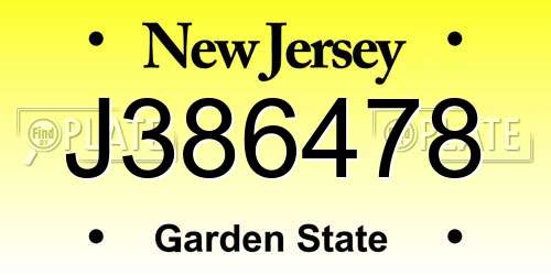 J386478 New Jersey License Plate