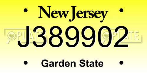 J389902 New Jersey License Plate