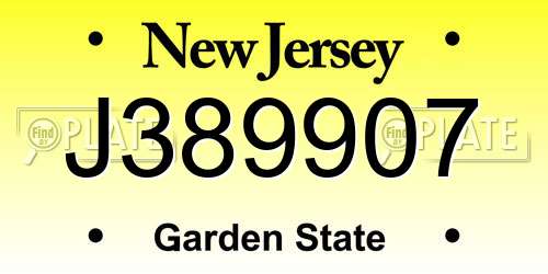 J389907 New Jersey License Plate