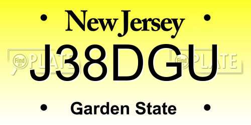 J38DGU New Jersey License Plate
