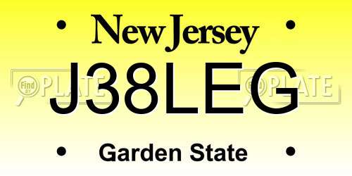 J38LEG New Jersey License Plate