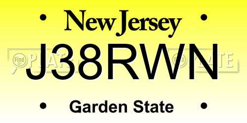 J38RWN New Jersey License Plate
