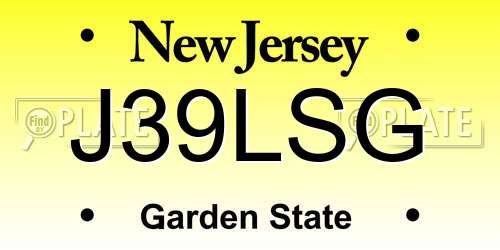 J39LSG New Jersey License Plate
