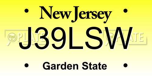 J39LSW New Jersey License Plate