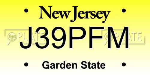 J39PFM New Jersey License Plate