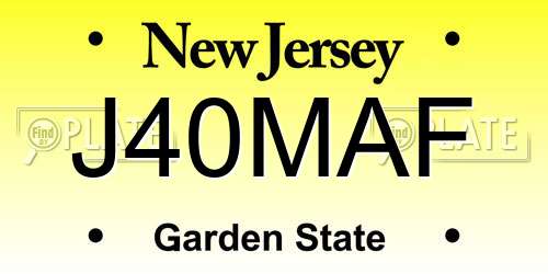 J40MAF New Jersey License Plate