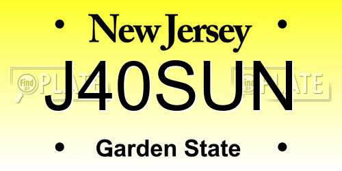 J40SUN New Jersey License Plate
