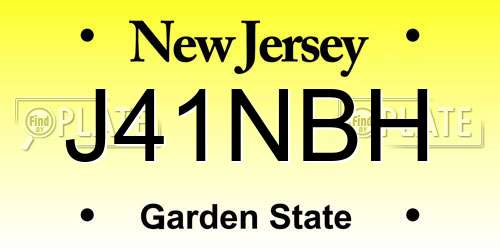 J41NBH New Jersey License Plate