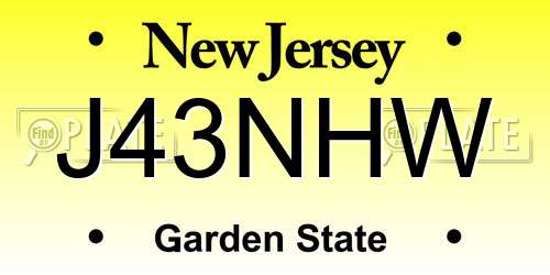 J43NHW New Jersey License Plate