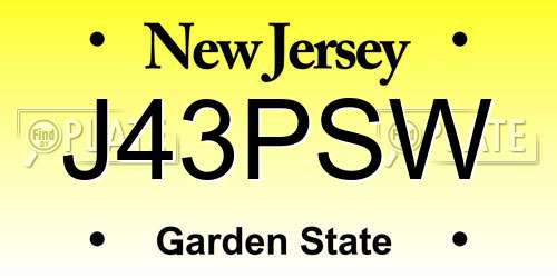 J43PSW New Jersey License Plate