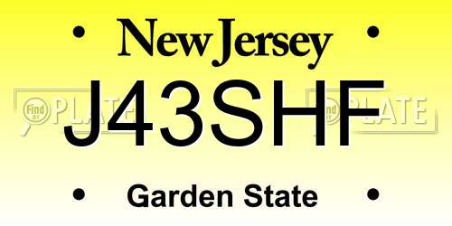 J43SHF New Jersey License Plate