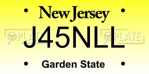 J45NLL New Jersey License Plate