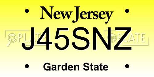 J45SNZ New Jersey License Plate