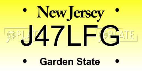 J47LFG New Jersey License Plate