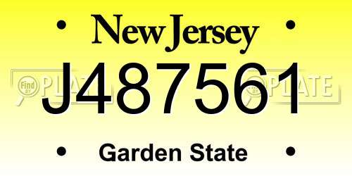 J487561 New Jersey License Plate
