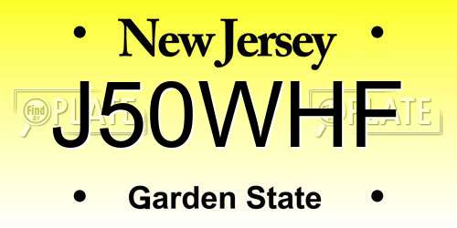 J50WHF New Jersey License Plate