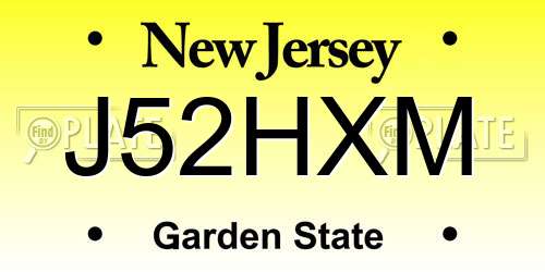 J52HXM New Jersey License Plate