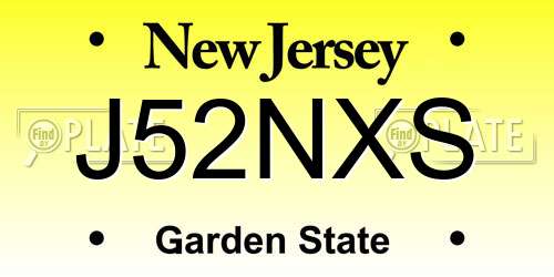 J52NXS New Jersey License Plate