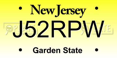 J52RPW New Jersey License Plate